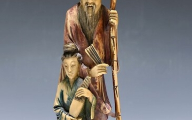 ivory carving, China, around 1900, Laozi and Guanyin,...