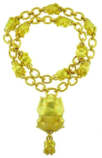 David WEBB Yellow Gold Chain NECKLACE with Frog Pendant
