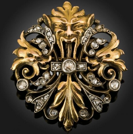 European 19th Century Gold silver Diamond Brooch