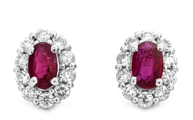 0.81 tcw Ruby Earrings Platinum - Earrings - 0.47 ct Ruby - 0.34 ct Diamonds - No Reserve Price