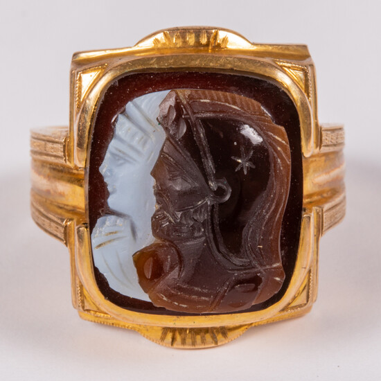 10 Kt. Yellow and Gold and Carved Agate Cameo Ring