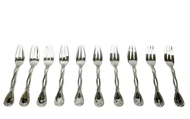 10 Puiforcat Sterling Silver Fish Forks in Royal