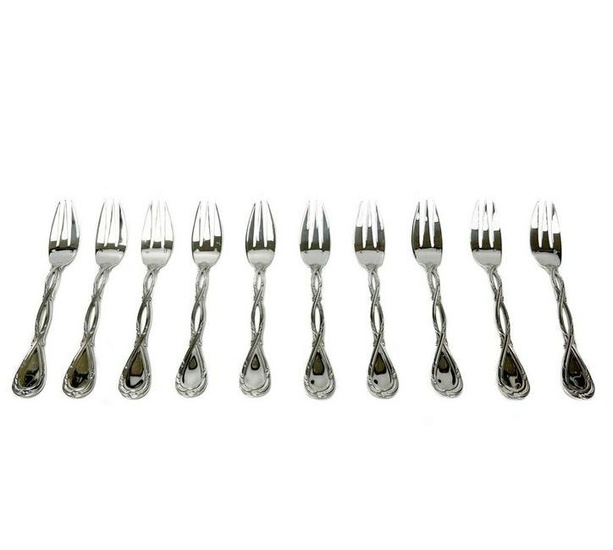 10 Puiforcat Sterling Silver Fish Forks in Royal