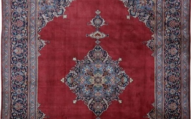 10' x 12' Handmade Red Persian Signed Wool Kashan Rug 82349