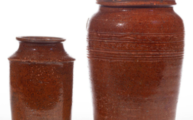 BOTETOURT CO., VALLEY OF VIRGINIA EARTHENWARE / REDWARE JARS, LOT OF TWO