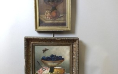 Two Framed Continental School Oil on Canvas Still Lifes with Fruit and Compotes