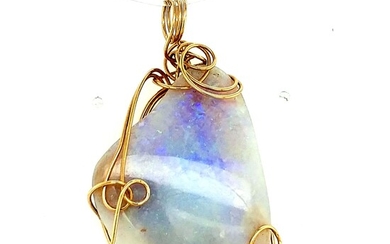 10K Yellow Gold Wire Wrapped Opal Pendant
