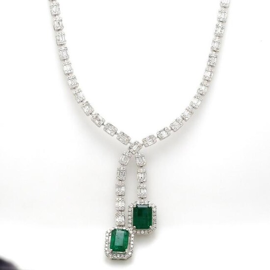 11.38 TCW SI/HI Diamond & Emerald Necklace 18kt white