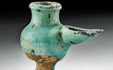12th C. Islamic Pottery Oil Lamp - Vibrant Glaze!