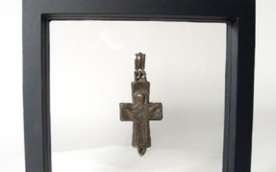 Large Byzantine bronze reliquary (encolpion cross)
