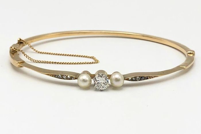 14 kt. Gold - Bracelet Diamond - Pearls