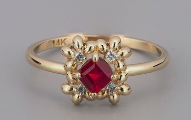 14 kt. Gold, Yellow gold - Ring - 0.70 ct Ruby - Diamonds