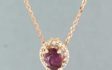 14 kt. Pink gold - Necklace with pendant - 0.20 ct Ruby - Diamond