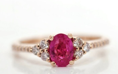 14 kt. Pink gold - Ring - 0.70 ct Ruby - Diamond