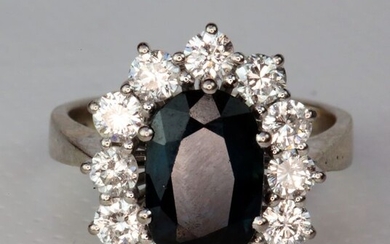 14 kt. White gold - Ring - 1.52 ct Sapphire - Diamonds