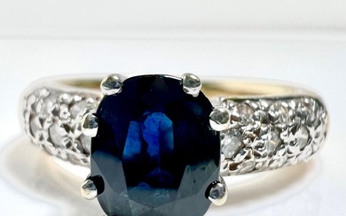 14 kt. White gold, Yellow gold - Ring - 1.20 ct Sapphire - 0.30 cents. diamonds