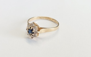 14 kt. Yellow gold - Ring - 0.40 ct Sapphire - Diamonds