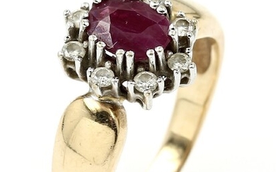 14 kt gold blossom ring with ruby and...
