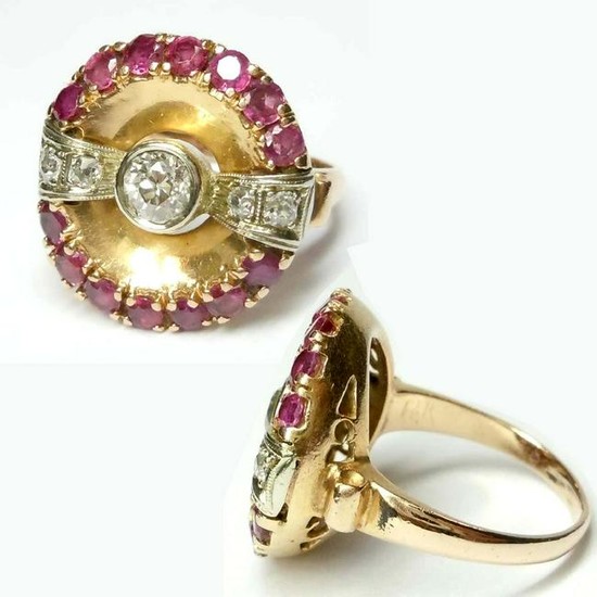 14KT PINK ROSE GOLD RUBY DIAMOND BOW TIE COCKTAIL RING