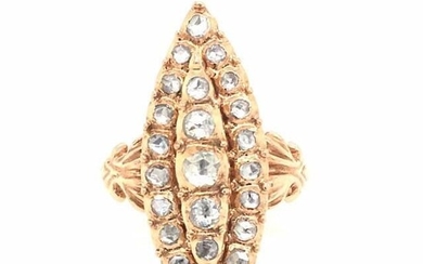 14k Antique Victorian Rose Diamond Navette Ring