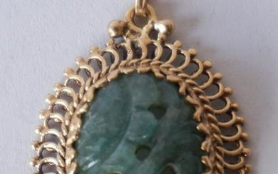 14k Gold & Carved Jade Pendant