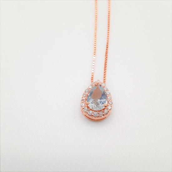 18 kt. Pink gold - Necklace with pendant - 0.87 ct Aquamarine - Diamonds