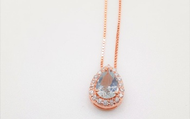 18 kt. Pink gold - Necklace with pendant - 0.87 ct Aquamarine - Diamonds