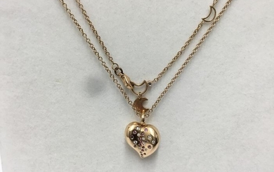 18 kt. Pink gold - Necklace with pendant - Diamonds, Sapphires