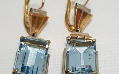 18 kt. Pink gold, White gold - Earrings blue quartz
