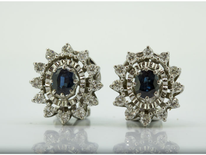 18 kt. White gold - Earrings - 0.72 ct Diamond - Sapphire