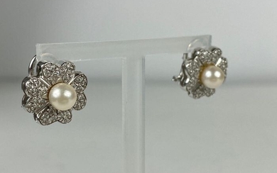 18 kt. White gold - Earrings - 0.76 ct Pearl - Diamonds