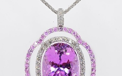 18 kt. White gold - Necklace - 58.73 ct Kunzite - 3.76 ct Sapphires, 1.82 ct Diamonds