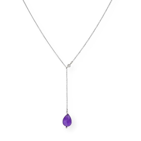 18 kt. White gold - Necklace with pendant - 3.20 ct Amethyst - Diamond