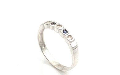 18 kt. White gold - Ring - 0.20 ct Diamond - Sapphire