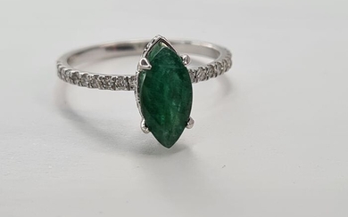 18 kt. White gold - Ring - 1.07 ct Emerald - Diamonds