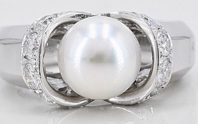 18 kt. White gold - Ring - 1.15 ct Diamonds - South Sea Pearl 8,5 mm
