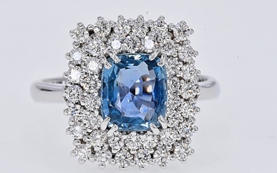 18 kt. White gold - Ring - 2.22 ct GIA Sapphire - 0.85 Ct Diamonds