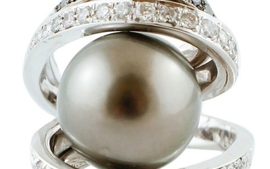18 kt. White gold - Ring - Diamonds, Pearl