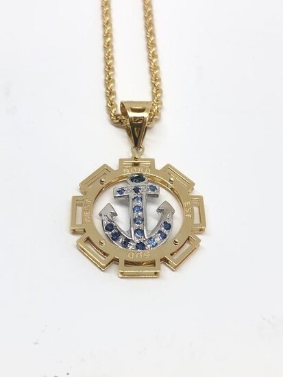 18 kt. White gold, Yellow gold - Necklace with pendant - Sapphires
