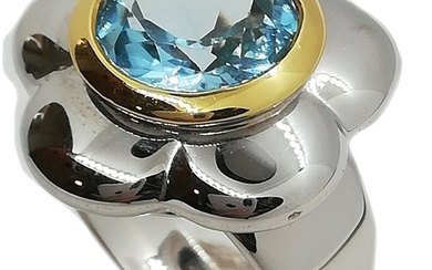 18 kt. White gold, Yellow gold - Ring - 3.50 ct Topaz