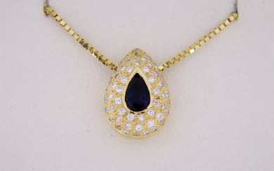 18 kt. Yellow gold - Necklace with pendant Sapphire - Diamond