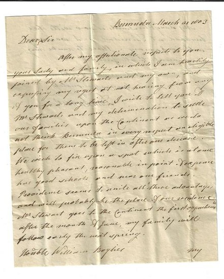 1803 Interesting Bermuda Letter Loyalist Chief Justice