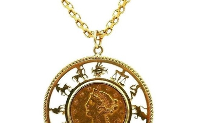 1880s Five Dollar Yellow Gold Coin Astrological Pendant