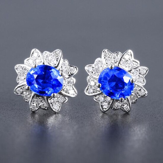 18K White Gold 1.06ct Sapphire & Diamond Earrings