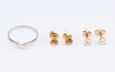 18K White Gold Ring & 14K Earrings