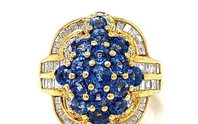 18K Yellow Gold Sapphire & Diamond Ring