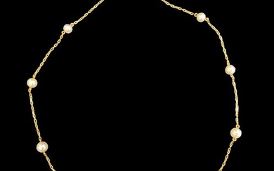 18K Yellow Gold and Mikimoto Pearl Necklace