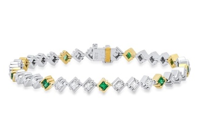 18K Yellow and White Gold Setting with 1.00ct Emerald and 3.36ct Diamond Bracelet