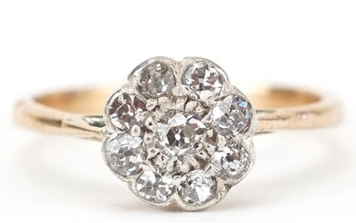 18ct gold diamond flower head cluster ring, total diamond we...