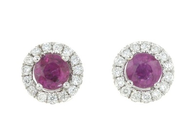 18ct gold ruby & diamond cluster earrings